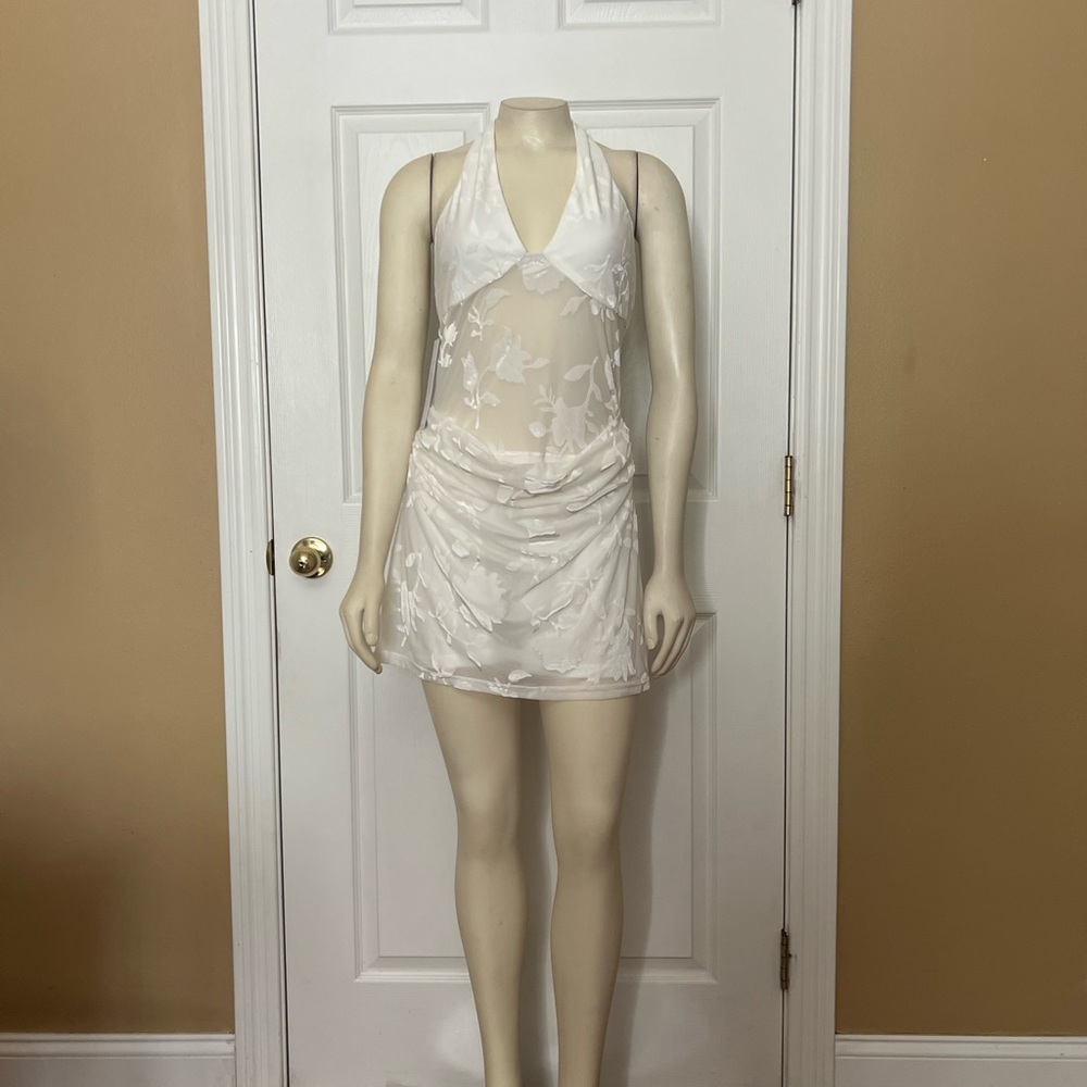 Princess Polly White Sheer Floral Halter Mini Dress - Picture 11 of 15